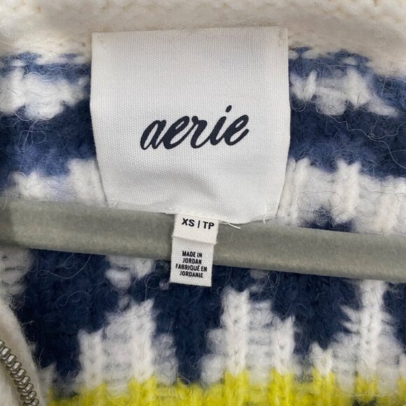 Fair Isle 1/4 Zip chunky Knit Sweater Ribbed Collar Nordic Pattern Womens XS - Picture 7 of 10